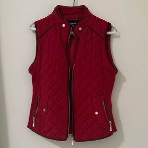 Cute Red Quilted Vest with Zipper Pockets and Gold Button Detail - Size S